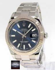 Rolex Datejust II Steel 18k White Gold Bezel Blue Dial Mens Watch 116334 683498458203