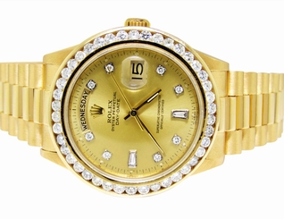 18K Mens 36MM Yellow Gold Rolex 18038 Presidential Day-Date Diamond Watch 3.5 Ct