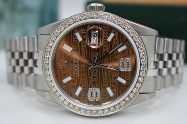 ROLEX OYSTER PERPETUAL DATEJUST 36MM STAINLESS STEEL DIAMOND ENCRUSTED WATCH