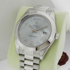 Rolex 218206 Day Date II Platinum President 41mm Blue Diamond Dial Ret: $72,950