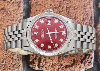 Red Diamond Dial Steel & 18cy White Gold Rolex Oyster Perpetual Datejust.