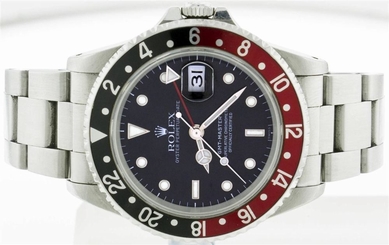 Preowned Watch 40mm Rolex GMT MASTER 16710 Stainless Steel Coke Bezel Black Dial
