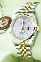Mens Brand New Rolex Datejust 116233 Two Tone 36mm Roman Numeral Gray Dial Watch