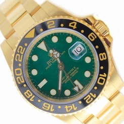UNWORN ROLEX GMT-MASTER II 116718 18K YELLOW GOLD GREEN DIAL OYSTER BAND