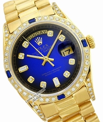  Mens Rolex President Day-Date 18038 18K Yellow Gold Blue Vignette Luxury Watch