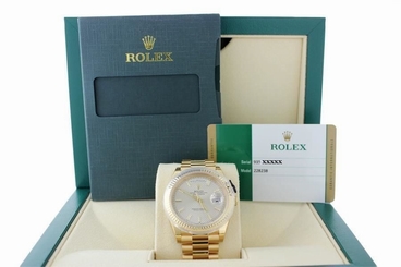 NEW UNISEX ROLEX PRESIDENT 228238 18K YELLOW GOLD 40MM SILVER MOTIF DIAL WATCH