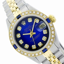 Used Rolex Lady Datejust 6917 Two-Tone Blue Vignette Diamond Dial/Bezel/Sapphire
