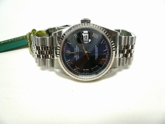 Rolex 16234 Steel/18K White Gold DateJust Jubilee Band Blue Roman Dial Box & P