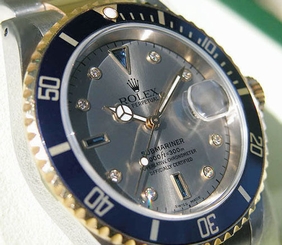 Rolex SUBMARINER 16613 Mens Steel & Yellow Gold Oyster Slate Serti Dial 40MM