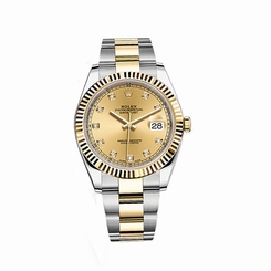 New Rolex Datejust II Champagne Diamond dial steel 18K yellow gold 41 mm 126333