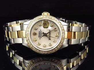 Ladies 18k/Stainless Steel 2 Tone Rolex Datejust Diamond Oyster Watch 2 Ct