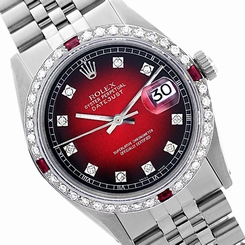 Used Datejust Rolex Diamond Red Vignette Watch 16014 Bezel Gold/Steel w/ Ruby