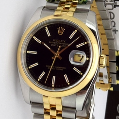 Rolex Datejust Gold & Steel Black Index Dial 116203 Rehaut - WATCH CHEST