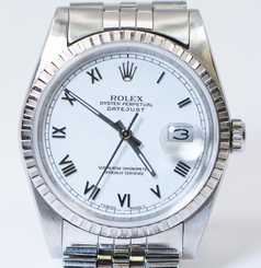Rolex Datejust 16234 White Roman Dial Engine Turned Bezel Great Condition