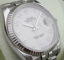 ROLEX MENS SS/18K WHITE GOLD IVORY JUBILEE ARABIC DATEJUST #116234 ENGRAVINGS!