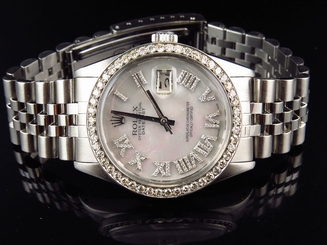 Mens Stainless Steel Rolex Datejust Jubilee 36 MM White MOP Roman Number Dial
