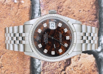 Gents Wood Diamond Dial Steel & 18ct White Gold Rolex Oyster Perpetual Datejust.