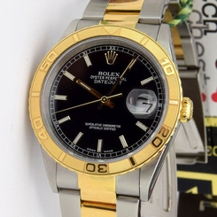 Rolex Datejust Turn-o-Graph Gold and Steel Black Index 16263 Watch Chest