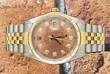 Gents Copper Diamond Dial Steel & Yellow Gold Rolex Oyster Perpetual Datejust