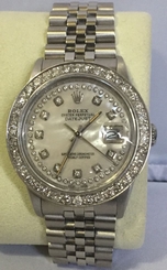 Rolex mens White Mop Diamond Dial & Diamond Bezel 36mm Datejust automatic watch
