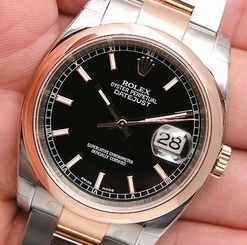 Rolex DATEJUST 116201 Mens Steel & Pink Gold Oyster Black Index Dial 36MM