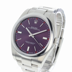 NEW ROLEX Oyster Perpetual Steel Red Grape Automatic 39mm Watch 114300 GRA