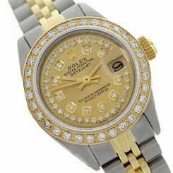 Women's Preowned Rolex Two Tone String Champagne Diamonds Datejust Watch 6917