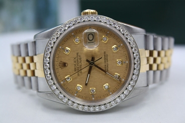 ROLEX DATEJUST 36MM 2 TONE 18K GOLD & STEEL DIAMOND ENCRUSTED WATCH REF:16233