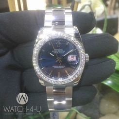 2003 Rolex Turn-O-Graph Datejust 116264 Diamond Bezel Blue Dial Womens Watch