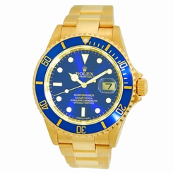 ROLEX 18K Yellow Gold Submariner Date 16618 Blue Z Serial Engraved Warranty 2009
