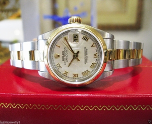 LADIES ROLEX OYSTER PERPETUAL DATEJUST YELLOW GOLD AND STEEL WITH ROMAN NUMERALS 27543000069