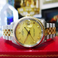Mens ROLEX Oyster Perpetual Date 34mm Stainless Steel 18k Yellow Gold Watch 1982
