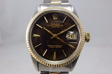 ROLEX VINTAGE SS & 14K OYSTER PERPETUAL DATE BEAUTIFUL TROPICAL DIAL WATCH, 1503