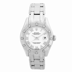 ROLEX 18K White Gold Pearlmaster Masterpiece Factory Diamonds # 80319 Box