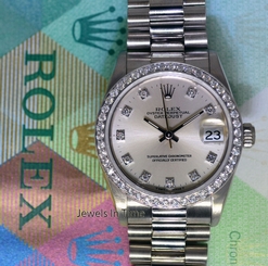 Rolex Midsize Datejust President 18k White Gold & Diamond Dial Watch E 68279