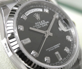 Rolex DAY-DATE 118239 President Mens 18K White Gold Black Diamond Dial 36MM