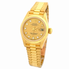 ROLEX Lady 18K Yellow Gold Diamond President Datejust Factory Diamond 69178