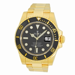 ROLEX 18K Yellow Gold Ceramic Submariner Date Black 116618 Box Warranty MINTY