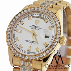 Men's Used Rolex President 18K Gold Day-Date 18038 Diamond bracelet dial & bezel