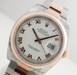 Rolex DATEJUST 116201 Mens Steel & Pink Gold Oyster White Roman Dial 36MM
