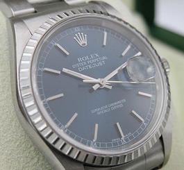 Rolex DATEJUST 16220 Mens Stainless Steel Fluted Bezel 36MM Blue Stick Dial
