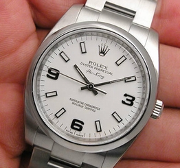 Rolex AirKing 114200 Mens Stainless Steel White Arabic Dial Oyster Bracelet 34MM