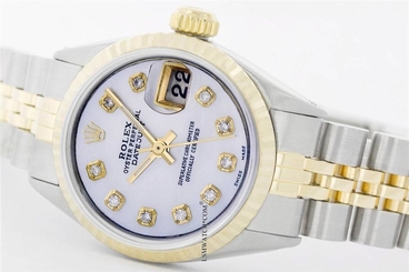 Used Rolex Lady Two-Tone Datejust MOP Diamond Dial/18K Yellow Gold Fluted Bezel