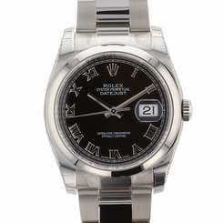 NEW 2015 Rolex Datejust Steel Black Roman Oyster Bracelet Mens Watch 116200 BKRO