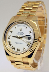 Rolex Day-Date II 18k Yellow Gold Mens Watch White Roman Box/Papers 218238