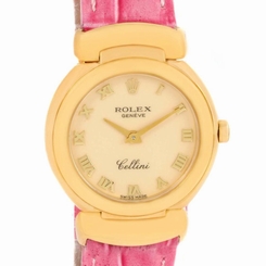Rolex Cellini 18K Yellow Gold Pink Strap Ladies Watch 6621