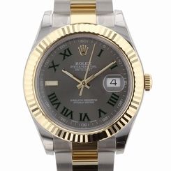 NEW 2016 Rolex Datejust II Mens Steel & 18K Yellow Gold Roman 116333 Grey Green 845960002370