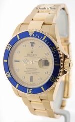  Rolex Mens Submariner Yellow Gold Automatic Watch Serti Dial Box Papers 16618