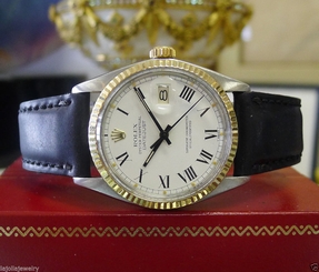 Mens Vintage ROLEX Datejust Yellow Gold Steel White Dial Roman Numeral Watch