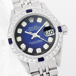 Used Rolex Lady Datejust 6917 Steel Blue Vignette Diamond Dial/Bzl/4 Sapphire